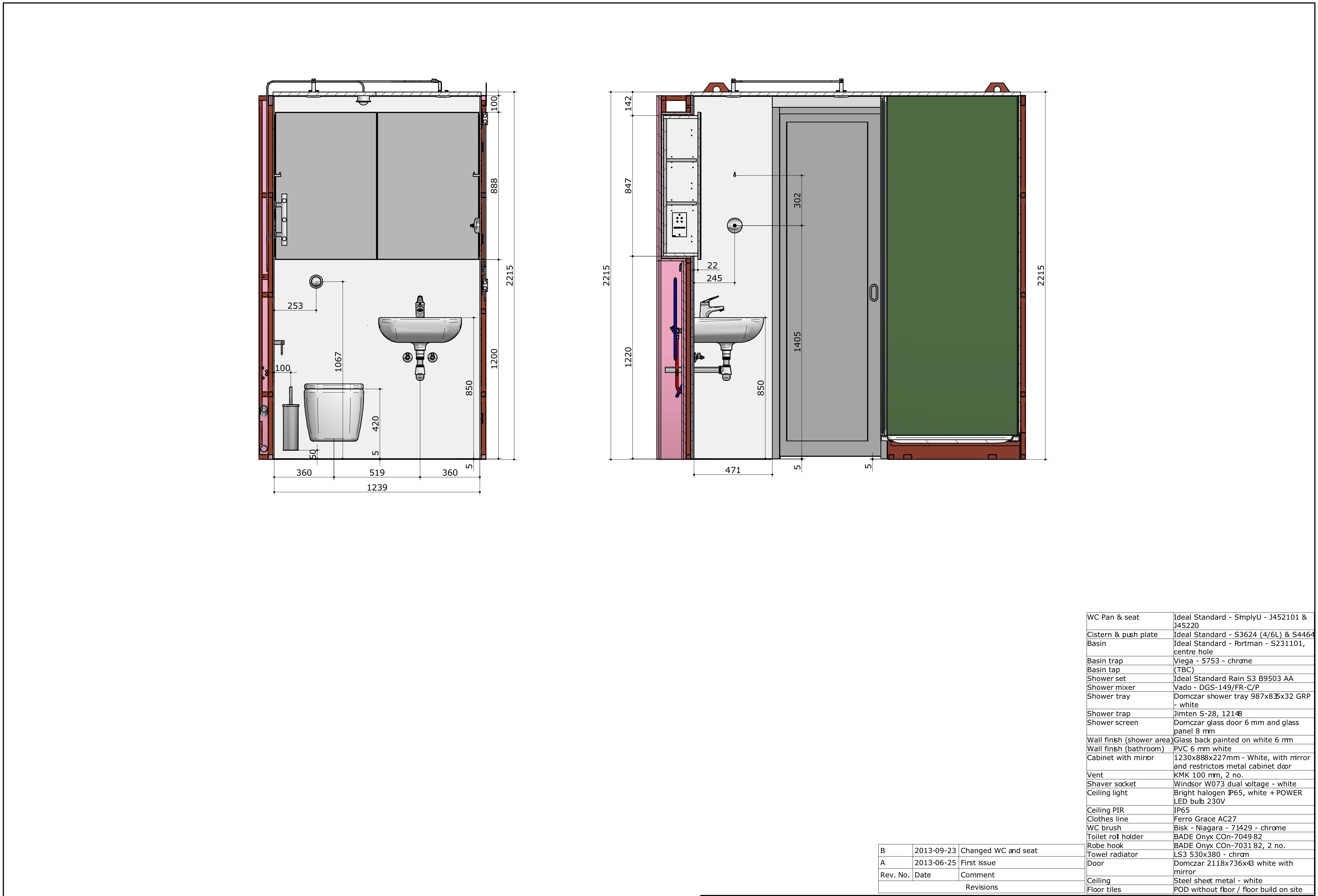 Bathroom pod internal elevations